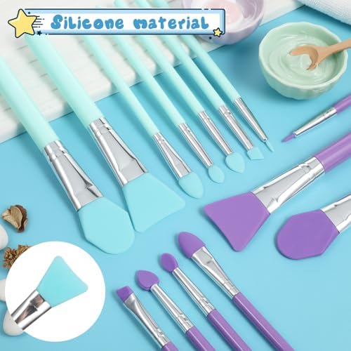 14PCS Silicone Brush Applicator Kit, Face Mask Applicator Resin Brushes Applicators for Cream Makeup Products and Epoxy Art Crafting, Green and Purple Silicone Brushes for Crafts, Cream and Epoxy