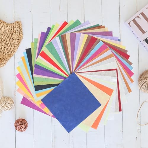 50 Colors 50 Sheets 6 x 6 Inches Natural Fiber Mulberry Tree Square Origami Paper Arts Folding Craft, Decoration Paper, Writing Painting Square Folding Paper for DIY Crafts (Mixed Color, 6 x 6 Inch)