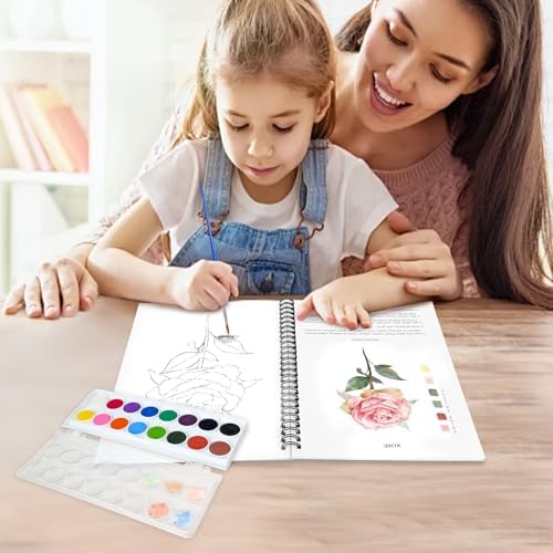 Watercolor Workbooks, 16 Colors Water Color Books Paint Set for Adults, Watercolor Coloring Book for Beginners, Water Color Workbook, 15 Beautiful Paintings for Beginners (Plants)