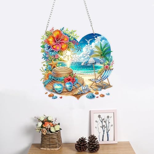 ARPADAMO Hanging Diamonds Art kit for Adult,DIY Summer Beach Pendant Diamonds Painting Art Kit, 7.2x7 inch Acrylic Diamonds Painting Board Kit Ornament, Special Crystal Diamond Hanging Ornament