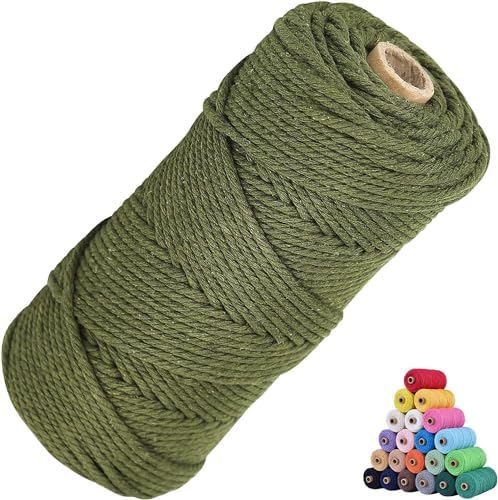 Macrame Cotton Cord 2mm x 219Yards, Olive Green Natural Macrame Rope, Perfect Macrame Supplies Cotton Cord for Macrame Plant Hangers DIY Crafts (Olive Green, 2mm*219Yards)