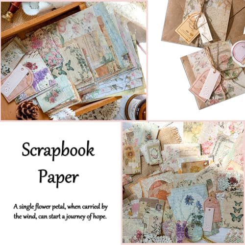 Vintage Aesthetic Scrapbook Supplies Kit, 180 pcs of Scrapbook Paper, Washi Stickers and Small Cards for Scrapbooking DIY Albums Junk Journals Bullet Journals Collages, Retro Aesthetic Decor (Nature)