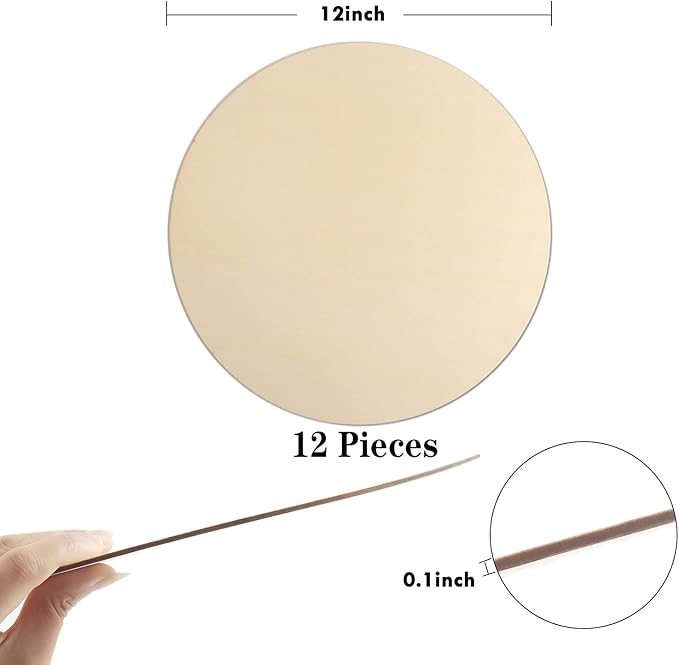 Wood Circles for Crafts,12 Pack 12 Inch Unfinished Wood Blank Rounds Wooden Cutouts for Crafts, Door Hanger, Door Design, Wood Burning