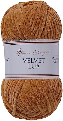Velvet Lux Chenille Yarn for Crocheting and Knitting, 2 Pack Bulk Chunky Yarn, Super Soft Velvet Yarn for Amigurumi, Baby Blankets & Home Decor — 100g/120yds per Skein (Warm Brown)