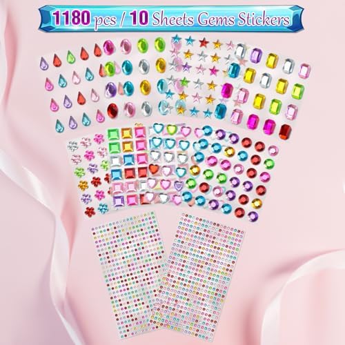 JAMIEWIN 1180pcs Gem Stickers, Self Adhesive Rhinestone Jewel Crafts