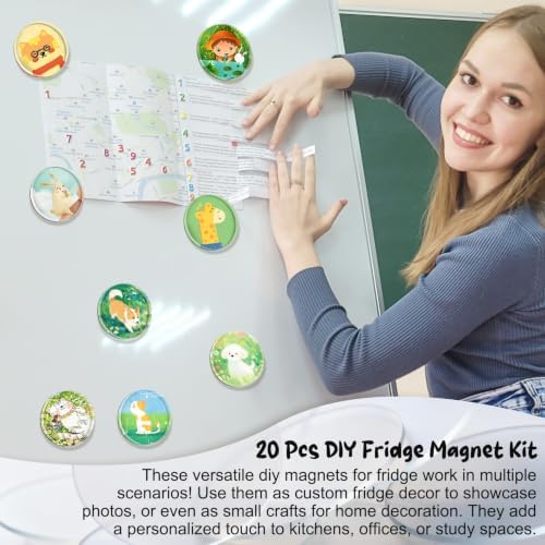 25 Pcs DIY Acrylic Fridge Magnet Kit Circle Round Fridge Magnet Craft Set with Adhesive Backing Make Your Own Magnet Kit for Photo Office Classroom Cabinets Kitchen 2 Inch DTBX- (Round)