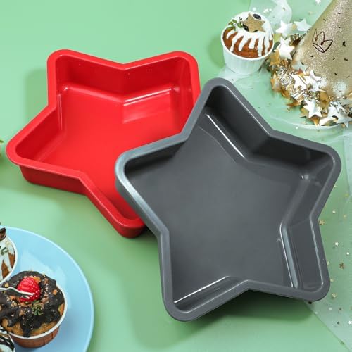 Webake 2Pcs Silicone Star Cake Pan 10 Inch Large Nonstick Star Shaped Cake Mold for Baking, Birthday, BPA Free