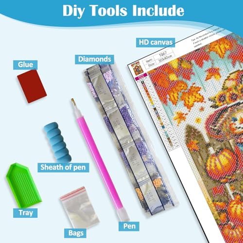 Happy Fall Scarecrow Diamond Painting Kits for Adults, 5D Pumpkin Diamond Art Kits for Adults Beginners, DIY Full Round Drill Diamond Dot Painting Gem Art Kits for Adult,Home Wall Decor 11.8x15.7 Inch