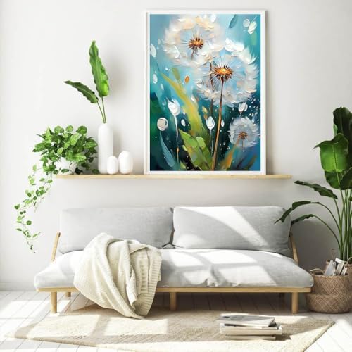 EIBEILI Diamond Art Kits for Adults,Dandelion Diamond Painting Kits for Beginner DIY 5D Full Drill Diamond Dots Crafts for Home Wall Decor Gifts 12x16 Inch