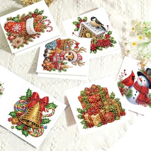 6Pcs Christmas Greeting Card DIY Diamond Art Painting Blessing Folding Card Kit for Adults Beginners with White Envelopes and Tools for Holiday Xmas Arts Crafts Gift-Christmas03