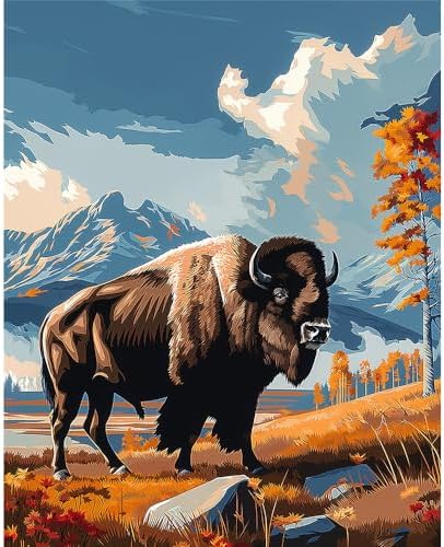 Natuyalo Paint by Numbers for Adults Beginner, Bison Acrylic Easy Paint by Numbers Kits Animal Craft Kits for Adults Suitable for Home Wall Decoration Flameless 16x20 Inch