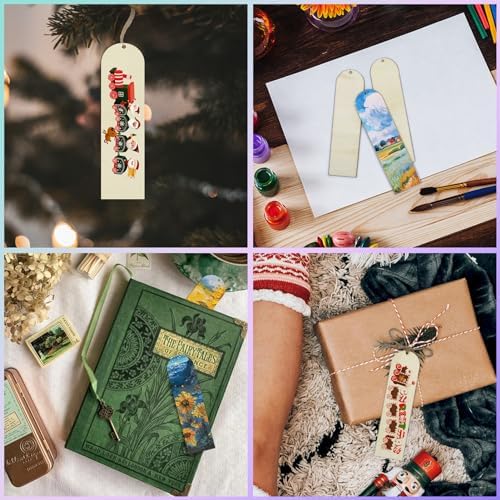 100 PCS Arch Unfinished Wood Bookmarks with 10M Rope