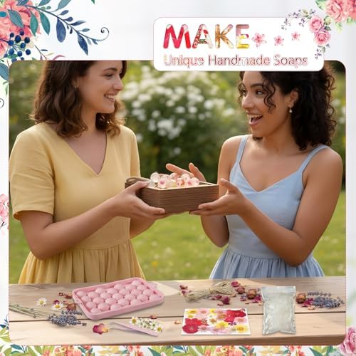 Zhehao DIY Grape Soap Making Kit with Natural Soap Base for Beginners, Complete Handmade Craft Set Includes Silicone Grape Mold, Dried Pressed Flowers, Tweezer, Jute Rope, DIY Making Gift Set