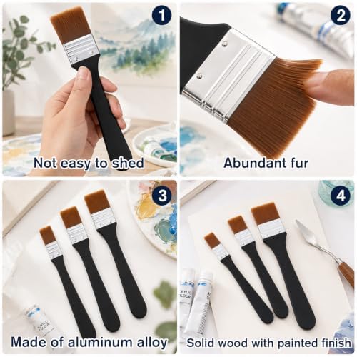 3PCS Large Paint Brush Wide Flat Acrylic Paint Nylon Bristle Varnish Brush