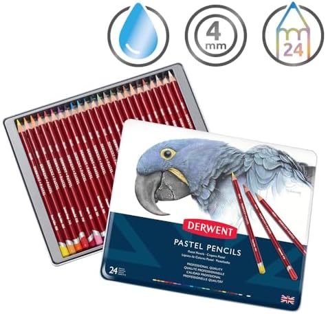 Derwent Pastel Pencils, 4mm Core, Metal Tin, 24 Count (32992)