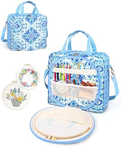 Telawsfun Embroidery Project Bag Organizer, Embroidery Supply Storage Bag with Removable Binder, Portable Carrying Tote for Thread Tools and Accessoriess, Bag Only