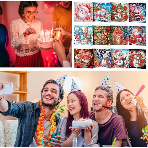 Diamond Art Painting Christmas Cards, 12 Pack DIY 5D Diamond Greeting Cards Kits for Adults Diamond Xmas Greeting Cards with Envelopes Gem Christmas Gifts for Families, Friends, Partners