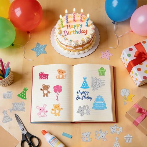 EVERJOYCRAFT 5 Pack 40 Styles Happy Birthday Metal Cutting Dies Cuts for Card Making Candles Balloon Cake Carbon Steel Die Cuts Stencils for DIY Scrapbooking Embossing Paper Crafts Decor