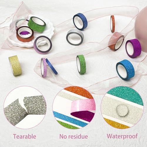 Funincloud Glitter Washi Tape Set Metallic Decorative Craft Tape 36 Rolls Colored Masking Tape for Scrapbook DIY Art Craft Supplies Gift Decor