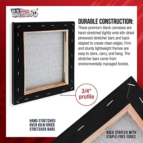 U.S. Art Supply 12"x12" Black Stretched Canvas for Painting, 3/4", 4-Pack