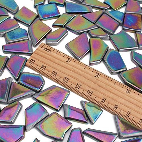 Youway Style Iridescent Glass Mosaic Tiles for Crafts Bulk,200g Black Stained Glass Mosaic Supplies,Broken Mosaic Pieces for Garden Kit Crafts,DIY Mosaic Art Decor