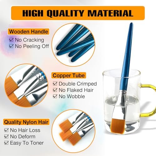 Great Andrew 12 PCS 1 inch Flat Paint Brushes for Acrylic Painting