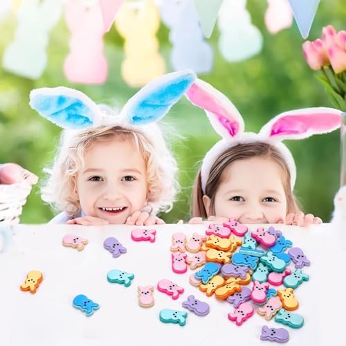 JUNEBRUSHS Easter Decorations, 50 Pcs Tiny Easter Rabbits Resin Rabbits Flat Easter Rabbits Mini Rabbit Figurines Easter Egg Fillers for Easter Crafts Home Table Decor