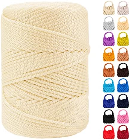 Polyester Macrame Cord 3mm x 185yards, Braided Macrame Cord, Crochet Bag Polyester Yarn for Crocheting, Bag, Wall Hangings, Rug, DIY Crafts (Milky White)