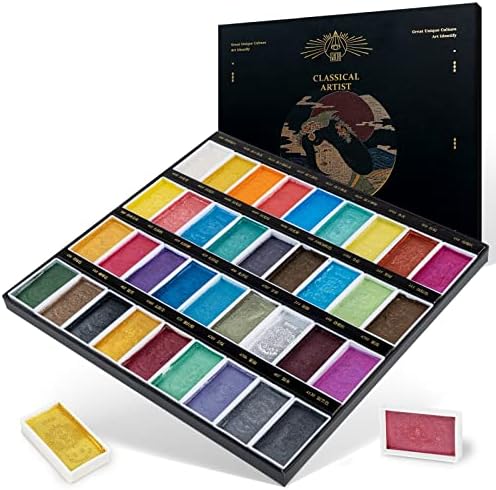 Paul Rubens Watercolor Paint Set, 36 Classical Glittery Colors Solid Paints