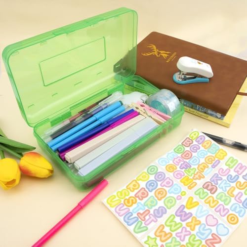Green Pencil Case Box Large Plastic Hard Pencil Case Crayon Box Makeup Organizer for Desk Crayon Boxes Plastic 1 Pack Storage Container Organizer Boxes for Pens School Stylish Office Supplies Storage