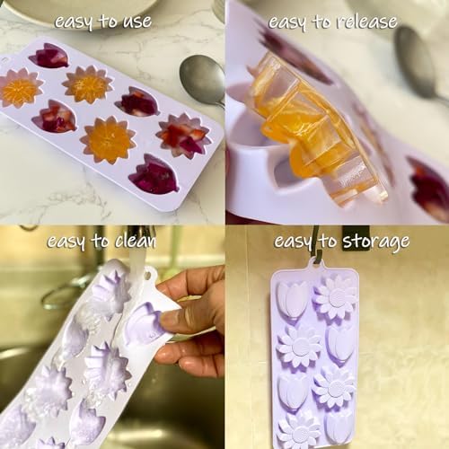 Flower Ice Cube Molds Silicone 2Pcs Sun Flower Chocolate Candy Molds for Baking Tulip Shape Jello Molds Pudding Molds for Desserts Soap Making(Pack of 3)