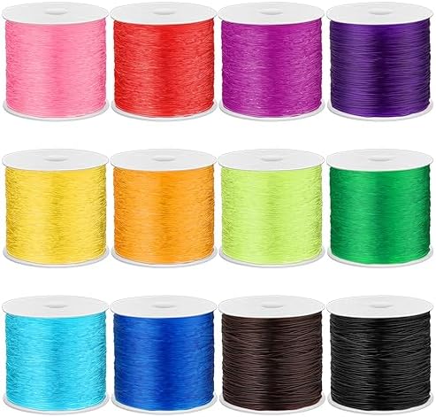 PAXCOO 12 Rolls Elastic Crystal Tec String for Bracelets, 0.8 MM Stretch Bead String Cord Jewelry Thread for Bracelets, Necklaces, Clay Beads, Pony Beads (Multiple Colors)