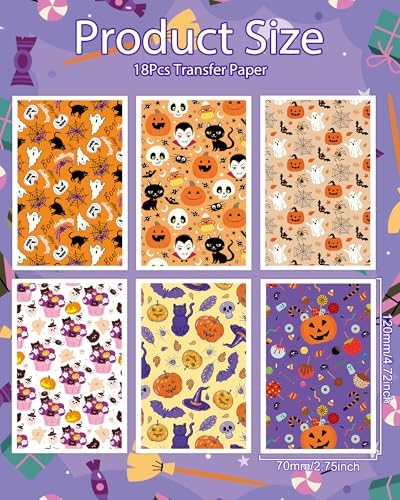 Puocaon Halloween Clay Transfer Paper - 18 Pcs Pumpkin Ghost Black Cat Wizard Art Design Transfer Sheets for Polymer Clay Halloween Themed Earrings Design Jewelry Making