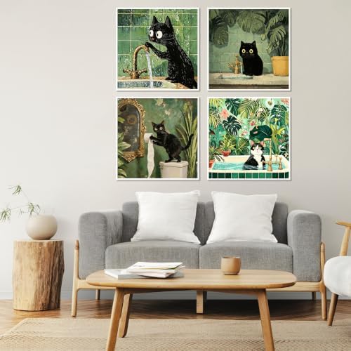 4 Pack Framed Black Cat Paint by Numbers Kits for Adults with Easel (8x8in)