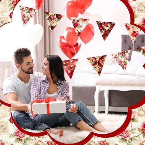 HunnmingRe 20 Pcs 10''x10'' Vintage Valentines Quilting Fabric Square Bundle Love Heart Precuts Quiltted Fabric Red and Pink Rose Printed Patchwork Supplies for DIY Material Sewing Craft Strips