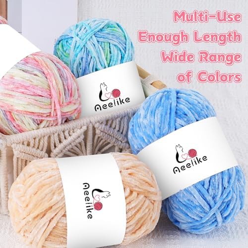 Aeelike 3 Pack Chenille Yarn,Soft Polyester,Each 100g/10.5oz 197yds,Cream