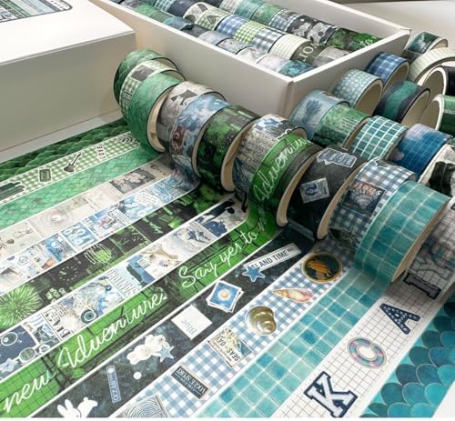 YUBBAEX Nature Washi Tape Value Pack 36 Rolls Plants Printed Masking Tape Cute Decorative for Arts, DIY Crafts, Journal Supplies, Planners, Scrapbook, Card/Gift Wrapping (Green Blue)