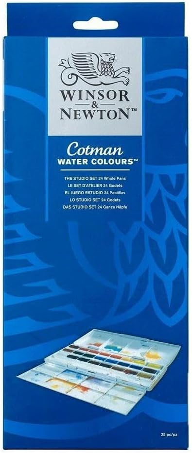 Winsor & Newton Cotman Watercolor Paint Set, 24 Whole Pan Studio Set | Introductory Watercolor made with Fine Art Pigments, Perfect for Beginners, Lightfast & Permanent, Good Tinting Strength