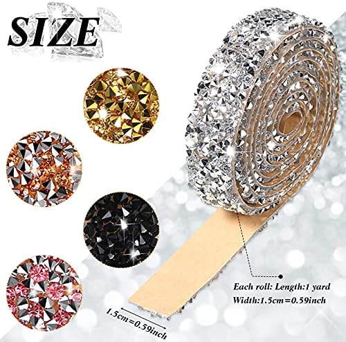 Xinnun 5 Rolls Rhinestone Ribbon Self-Adhesive Crystal Shiny Rhinestone Strips Bling Resin Diamond Ribbon for Graduation Party Decor, DIY Prom Dress,Craft(Mixed Colors,0.59 Inch,Basic Style)