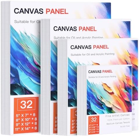 FIXWAL Canvas Boards for Painting 32 Pack Multi Sizes | Includes 8x10, 9x12, 11x14, 5x7 canvas panels, artist painting boards for acrylic oil watercolor art