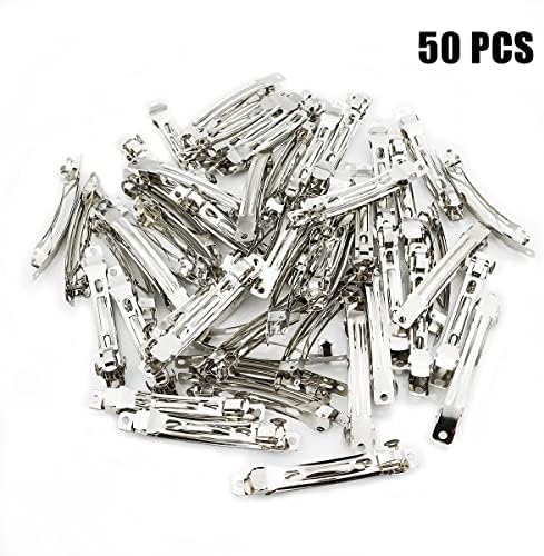 50 PCS 80 MM Iron Blank French Barrette Hair Clips for DIY Hair Clip Craft Bows, Silver Tone