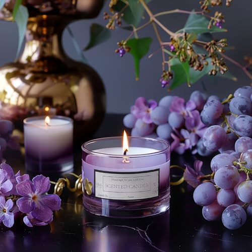 CONNOO 15 Pack 4oz Purple Glass Candle Jars with Airtight Bamboo Lids