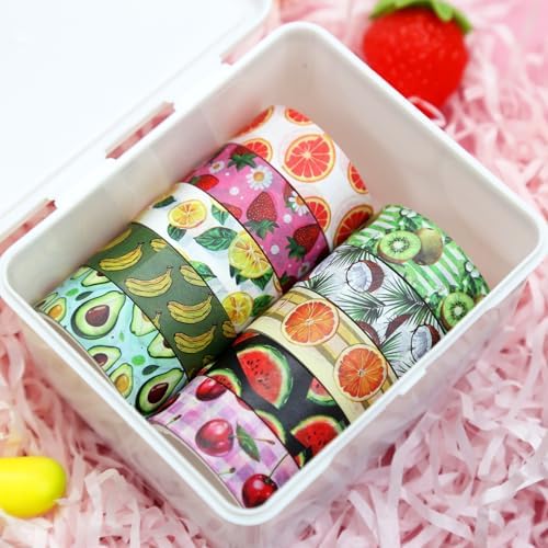 12 Rolls Fruit Themed Washi Tape Set, Colorful Floral Plants Decorative Tape Tropical Fruits Masking Tape for Journaling Supplies, Junk Journal, Scrapbooking, DIY Arts & Crafts,Gift Wrapping