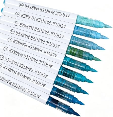 languo Acrylic Paint Markers, 9 Colors Dusty Blue Series, Soft Brush Tip
