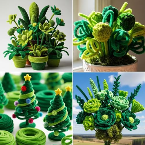 Caydo 200 Pieces Gradient Green Pipe Cleaners, Thick Fluffy Chenille Stems Bulk for Flowers, Animals, Kids Creative Arts & Crafts Making