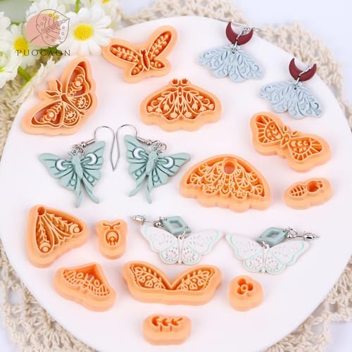 Puocaon Moth Polymer Clay Cutters - 31 Pcs Cutters for Earrings & Jewelry, Retro Butterfly & Luna Moth Designs