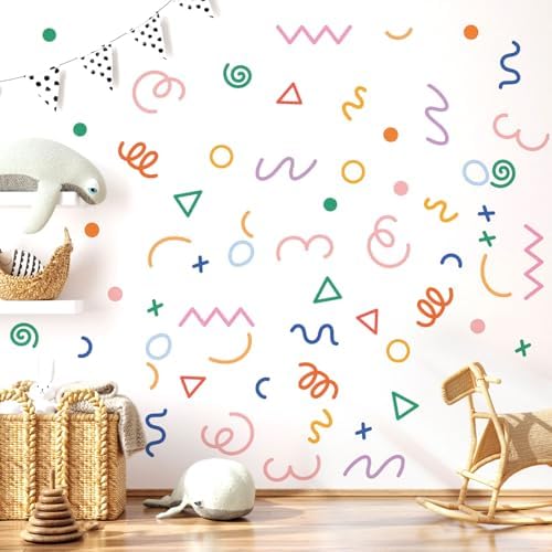 AOWDIAO 200 Pcs Geometric Wall Decals - Peel and Stick, Waterproof Vinly Colorful Wall Stickers for Kids Room, Playroom and Nursery