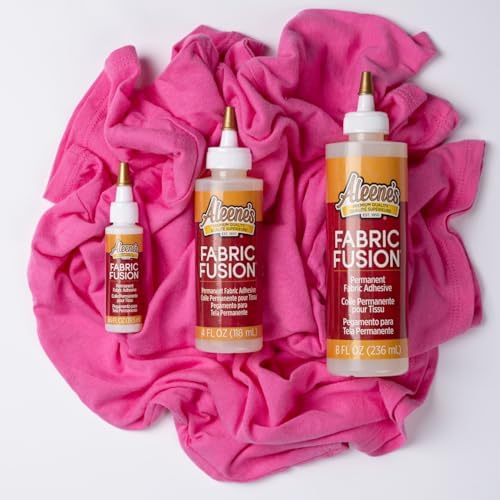 Aleene's Fabric Fusion Glue 4 oz 3-Pack, Permanent and Washable Adhesive, No-Sew Fabric Glue for Clothing, Denim, Polyester, Cotton, Flannel Materials, Dries Flexible