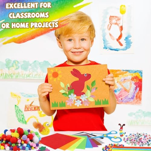 DOITEM Pipe Cleaners Craft Supplies, 1500+Pcs Arts and Crafts Supplies Including Pipe Cleaner Wiggle Googly Eyes Pom Poms Feathers Sticks Sequins Foam Flowers Papers Felt Stickers