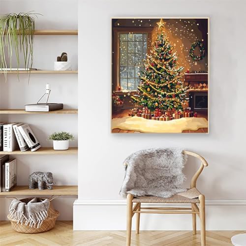 Artunion Christmas Tree Paint by Numbers Kit for Adults,Tree Paint by Number Kits, DIY Oil Painting Paint by Number Kits on Canvas Arts Craft for Home Wall Decor 16x20 Inch
